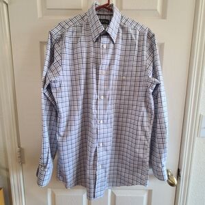 Orvis Men's White Shirt with Blue Windowpane Plaid